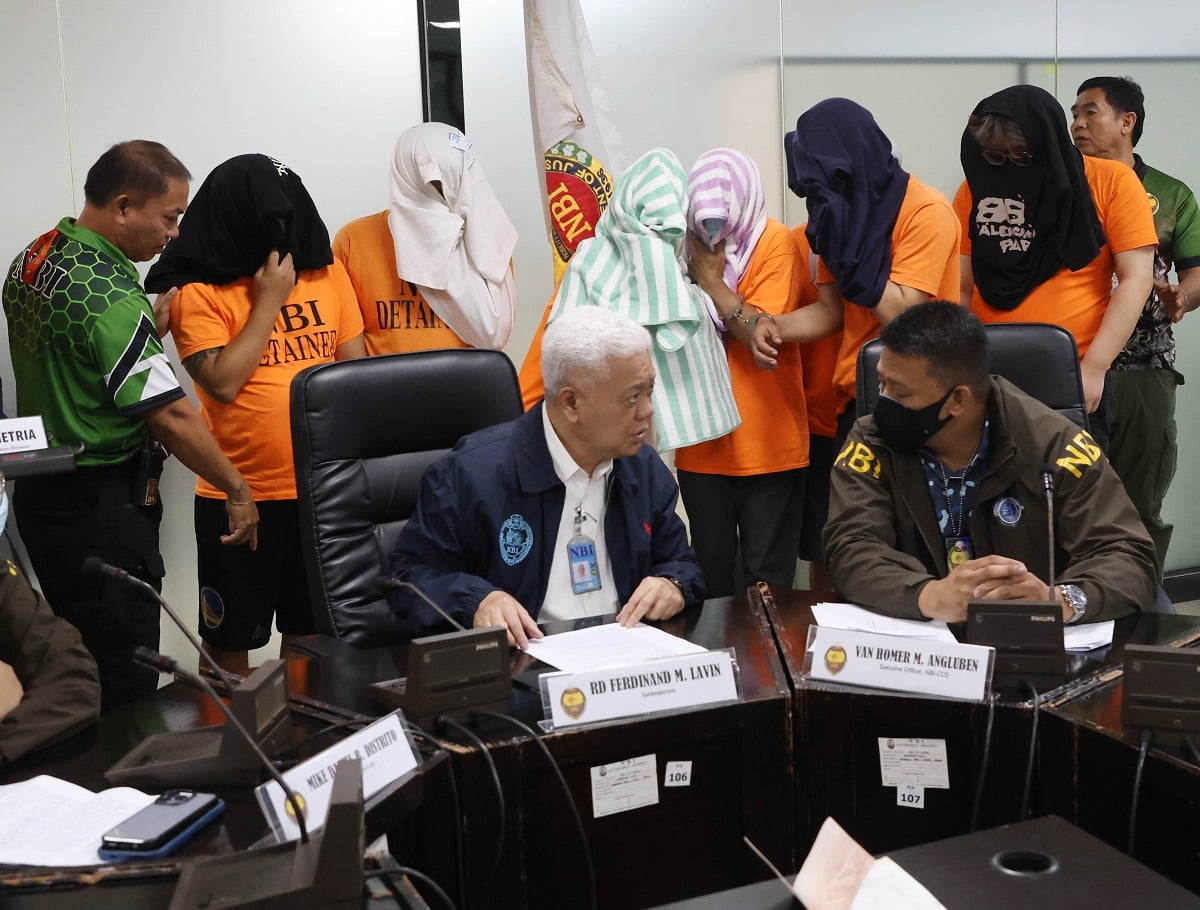 ‘FISHING’ EXPEDITION FOILED The National Bureau of Investigation on Wednesday presents seven suspects—six Chinese, one Filipino—who allegedly conductedespionage from Grande Island in Subic Bay by posing as recreational fishermen to observe naval activity in the West Philippine Sea.